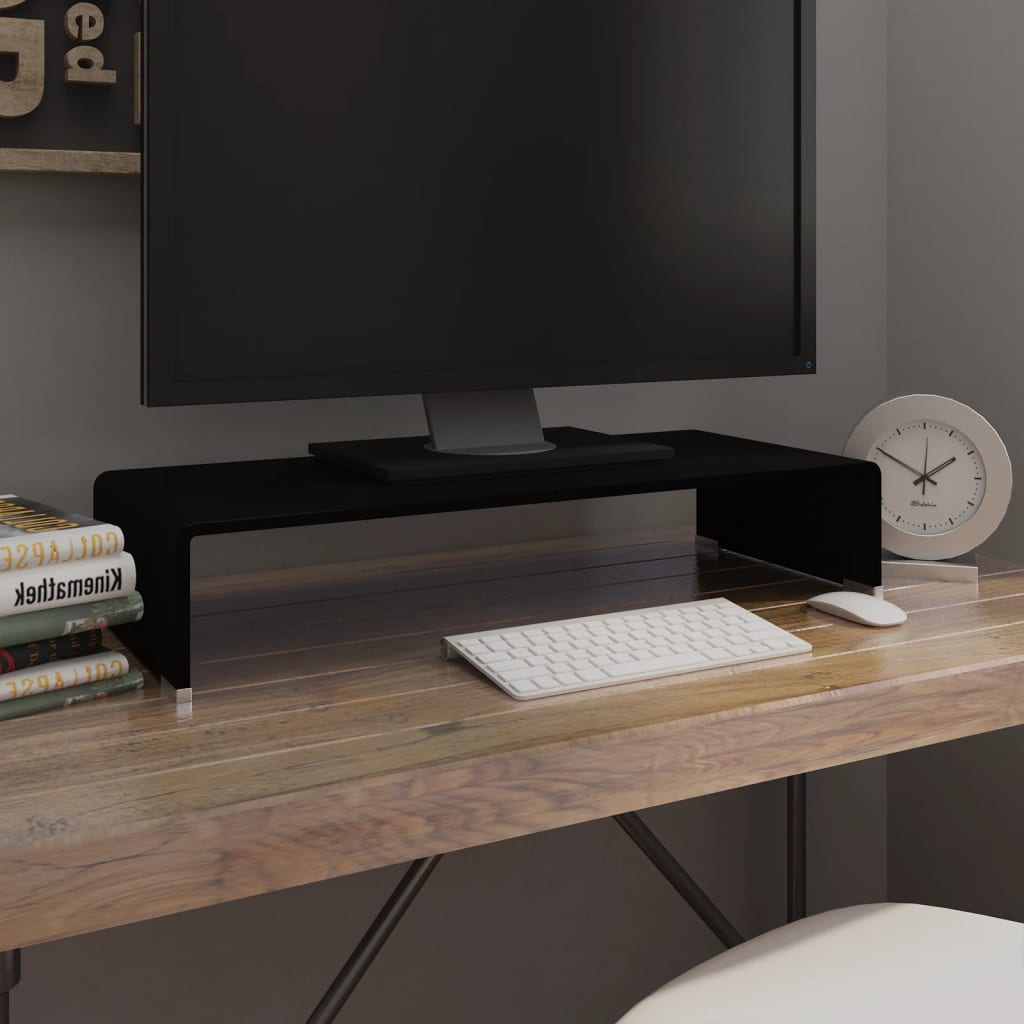 TV stolek / podstavec na monitor černé sklo 70x30x13 cm