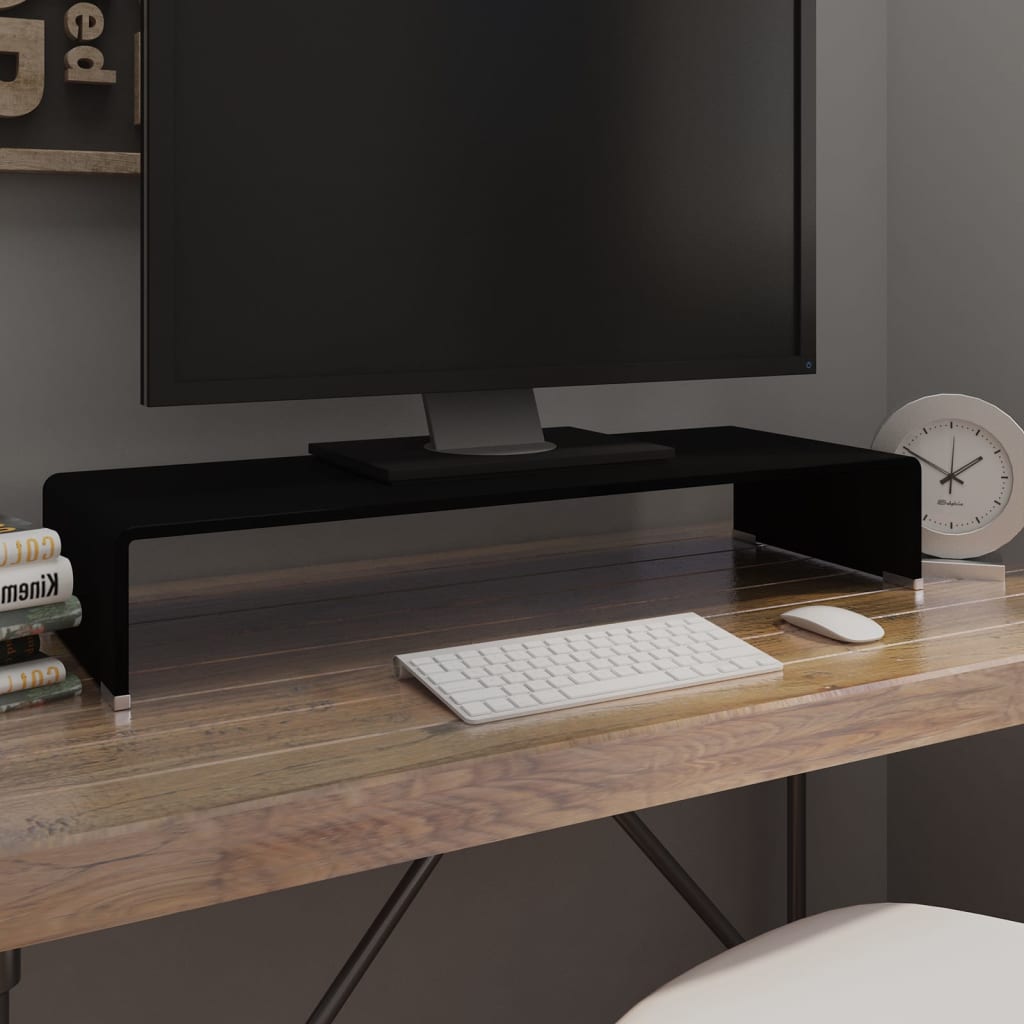 TV stolek / podstavec na monitor sklo černý 80x30x13 cm