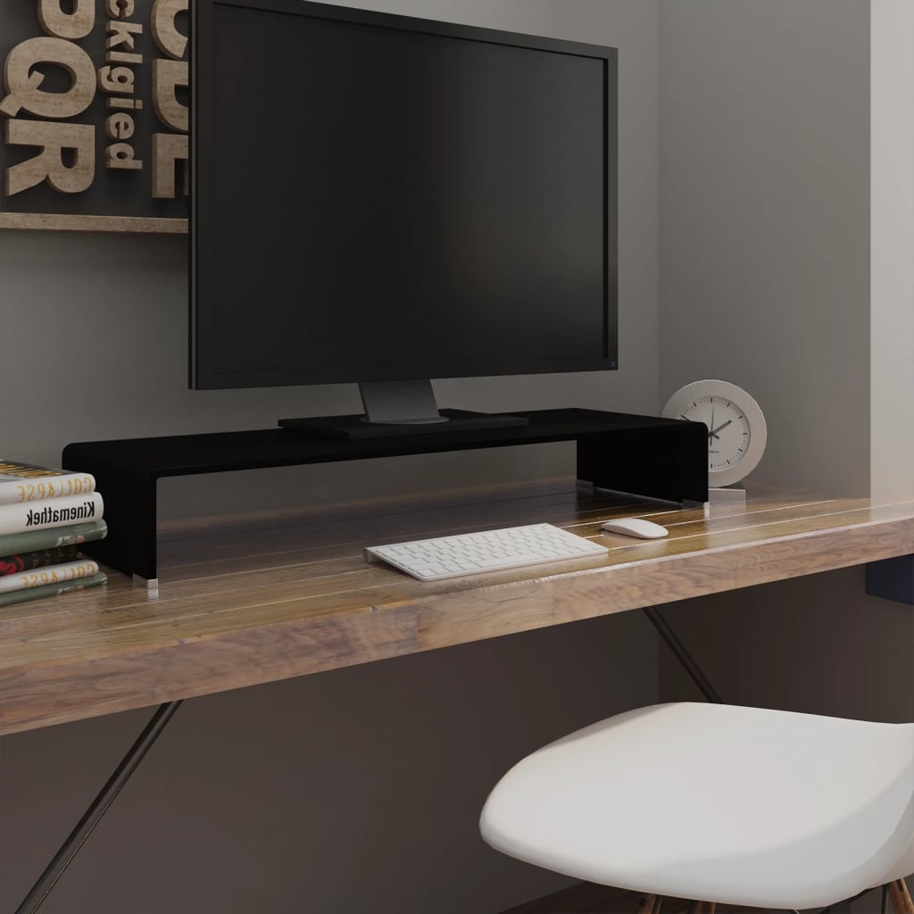 Tv-meubel/monitorverhoger zwart 90x30x13 cm glas