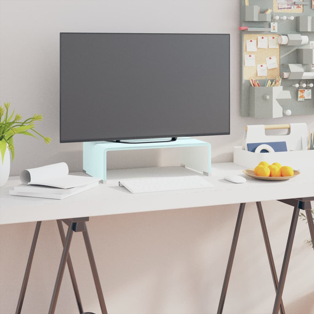 Meuble TV/ Support pour moniteur 40 x 25 x 11 cm Verre Blanc | meublestv.fr