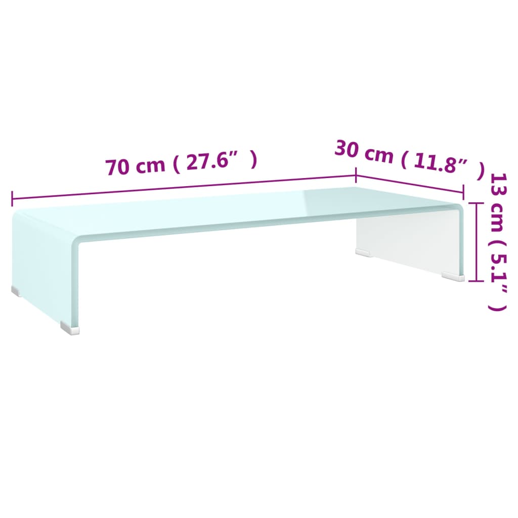 Fehér üveg TV/monitor állvány 70x30x13 cm 