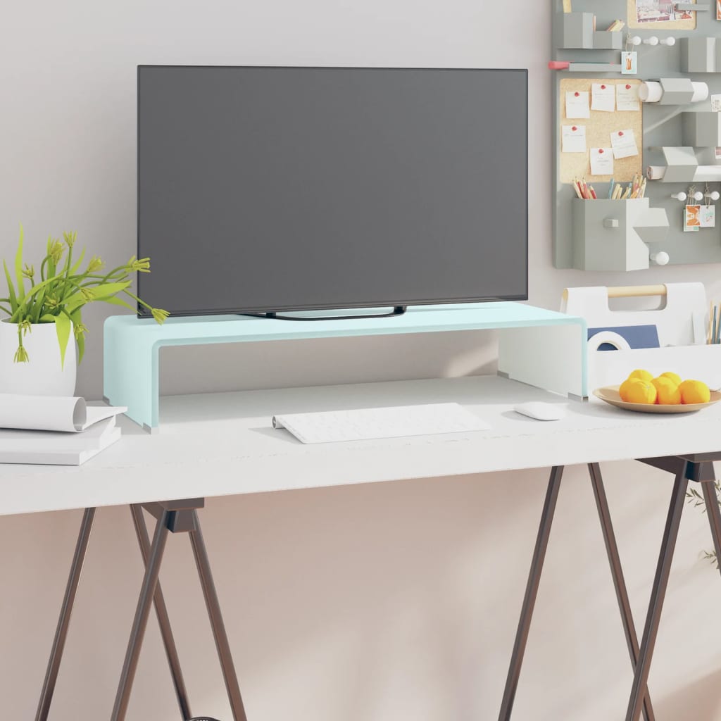 Meuble TV/ Support pour moniteur 70 x 30 x 13 cm Verre Blanc | meublestv.fr