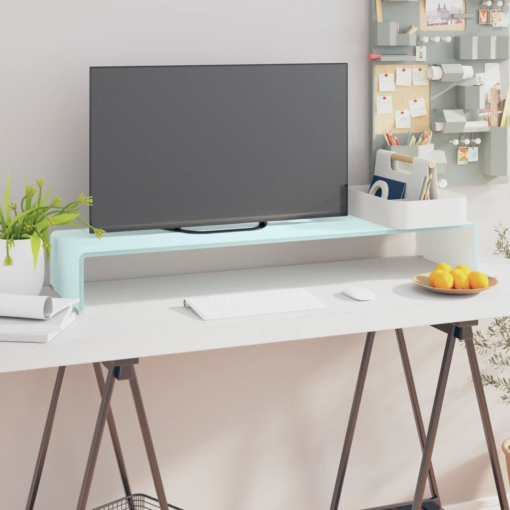 Meuble TV/ Support pour moniteur 100 x 30 x 13 cm Verre Blanc | meublestv.fr 2