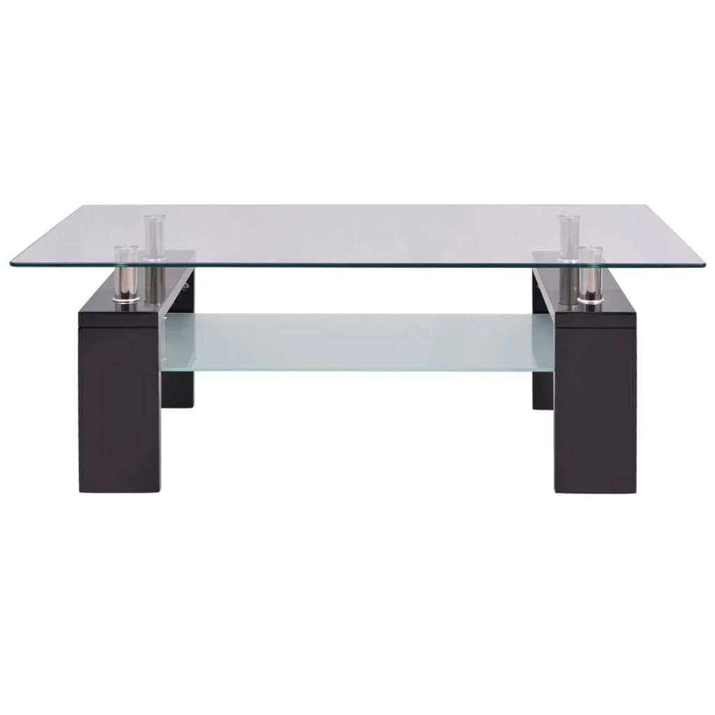 vidaXL High-Gloss Coffee Table with Lower Shelf 110x60x40 cm Black