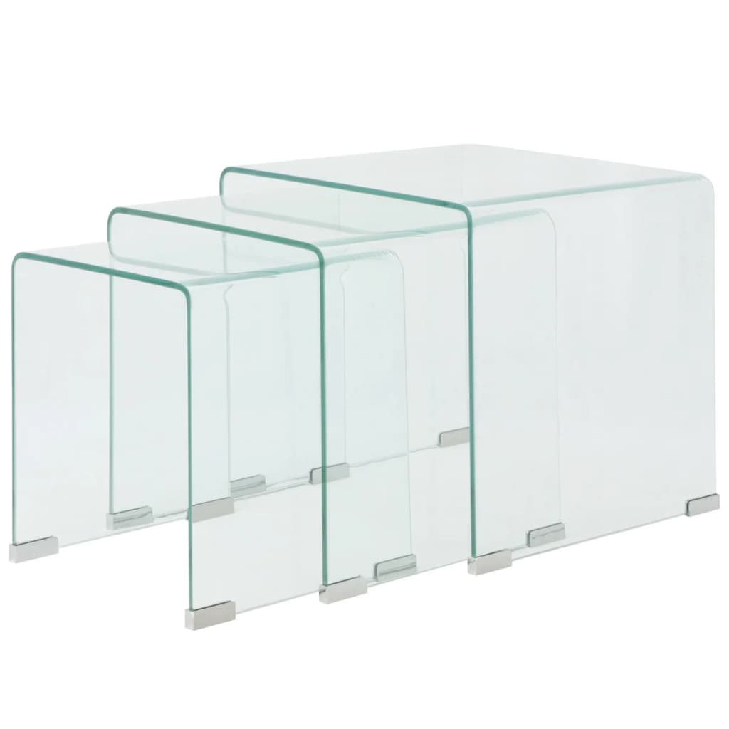 Image of vidaXL Three Piece Nesting Table Set Tempered Glass Clear