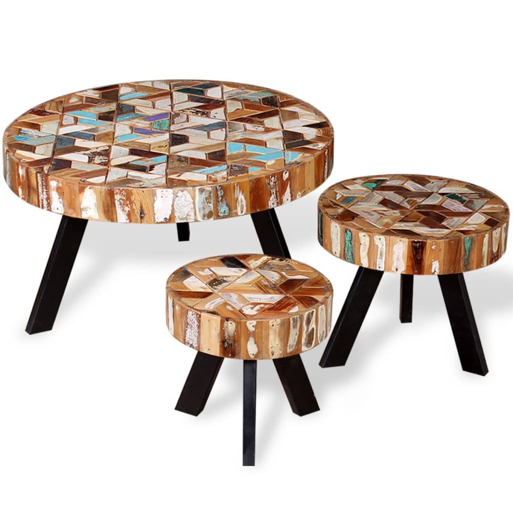 Image of vidaXL Three Piece Coffee Table Set Solid Reclaimed Wood