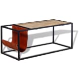 vidaXL Coffee Table with Genuine Leather Magazine Holder
