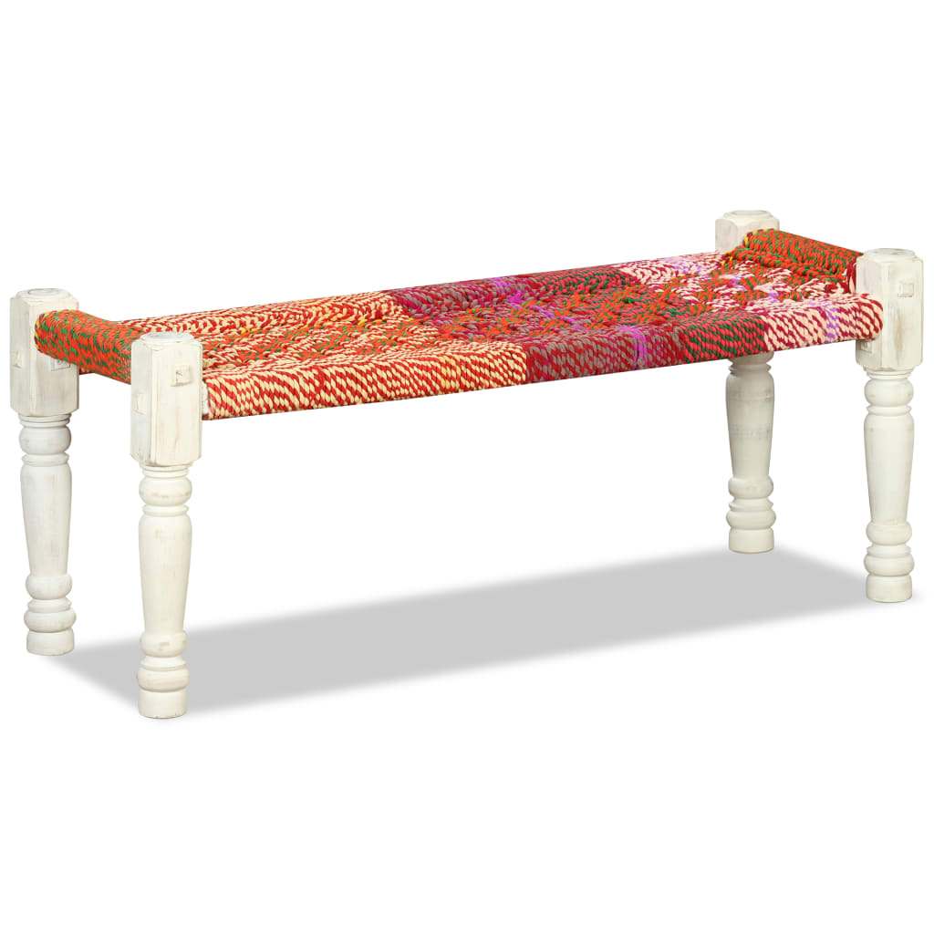 vidaXL Bench Solid Acacia Wood with Chindi Fabric Multicolour