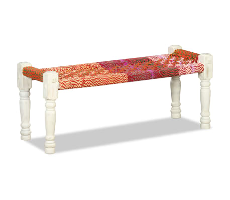 vidaXL Bench Solid Acacia Wood with Chindi Fabric Multicolour