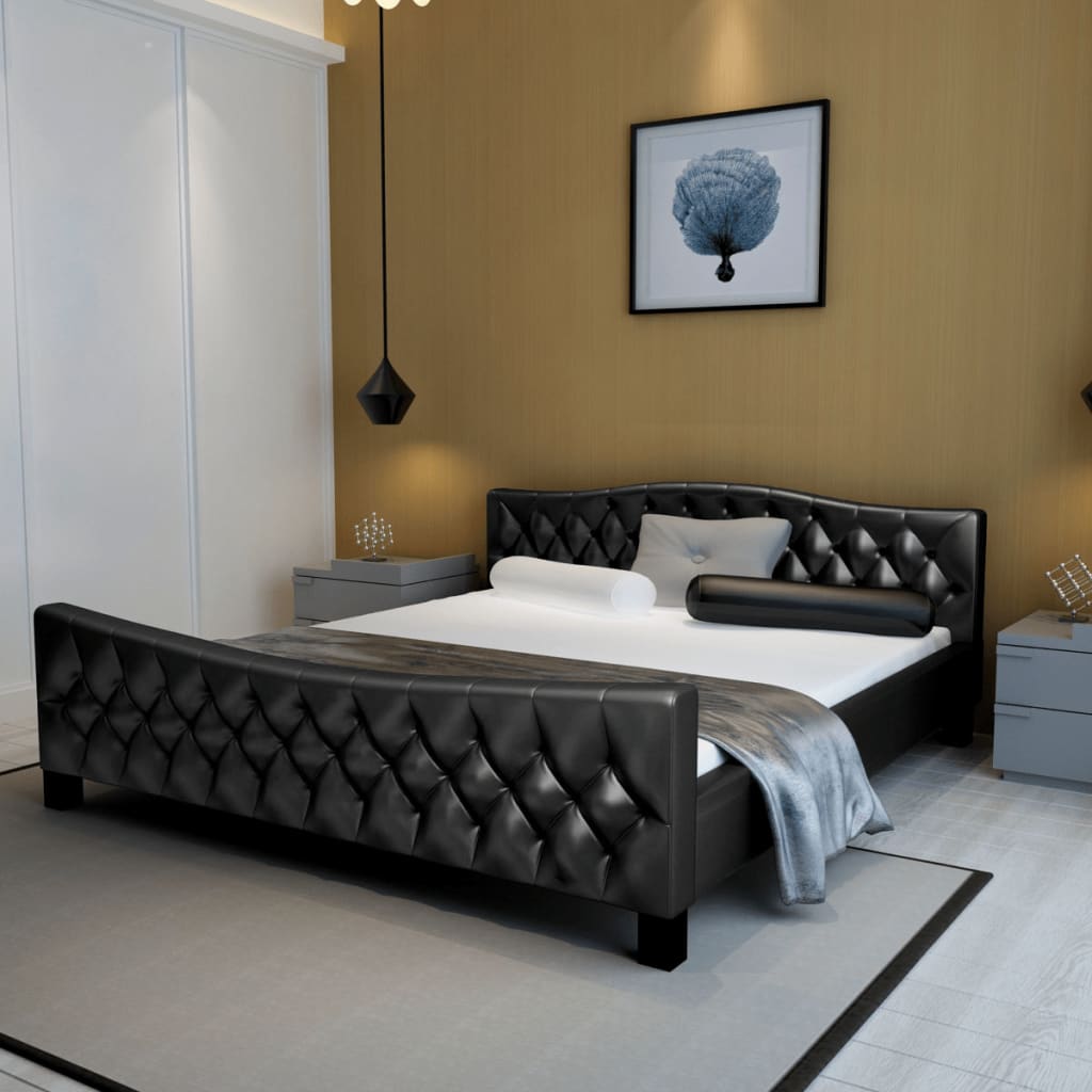 vidaXL Cadru de pat, negru, 180 x 200 cm, piele artificială imagine vidaxl.ro