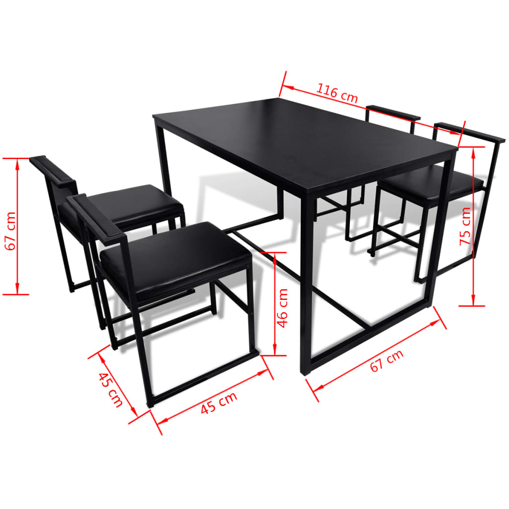 5dílný jídelní set stůl a židle černý