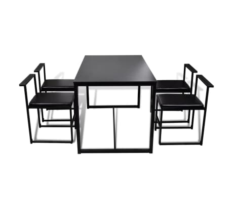 vidaXL virtuves mēbeles – galds un krēsli, 5 gab., melni