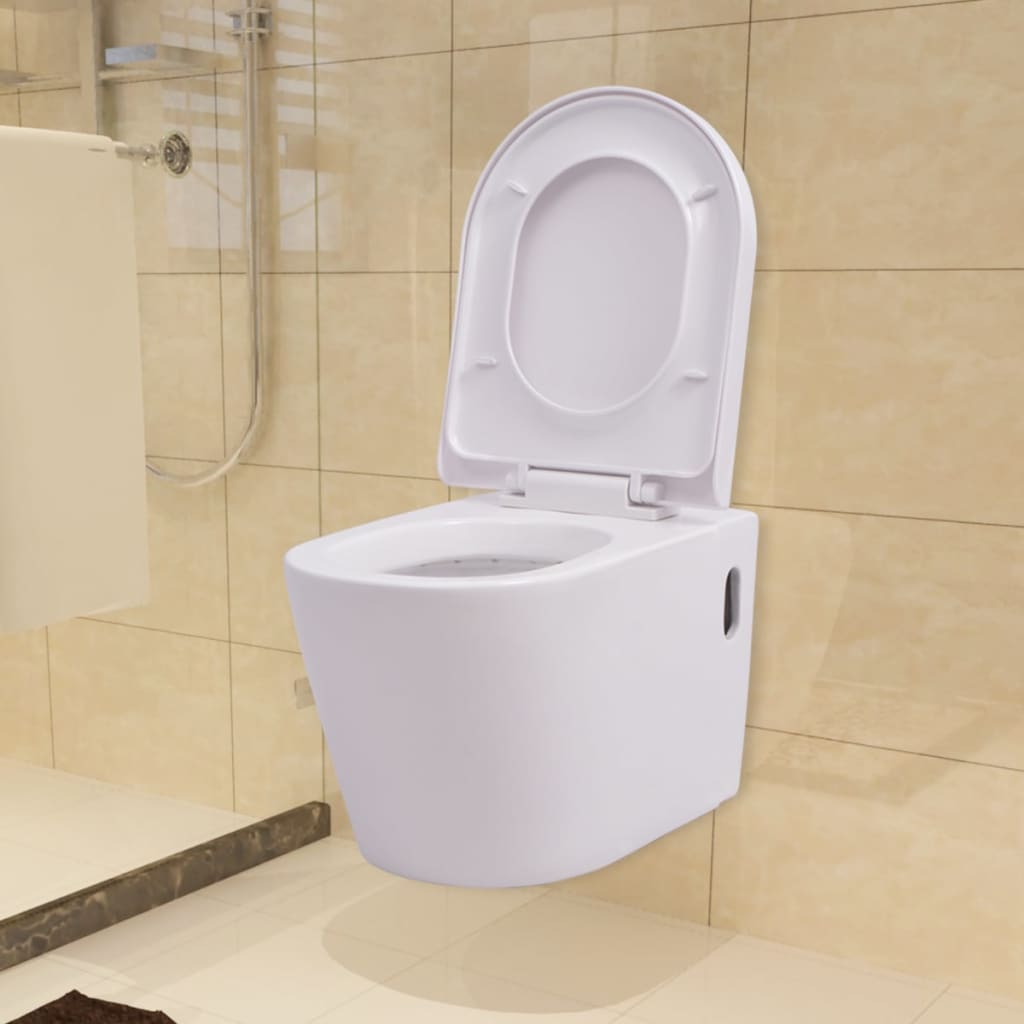 vidaXL Vas toaletă cu montare pe perete, ceramică, alb vidaXL