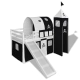 vidaXL Cama alta infantil c/ escorrega e escada madeira preto e branco