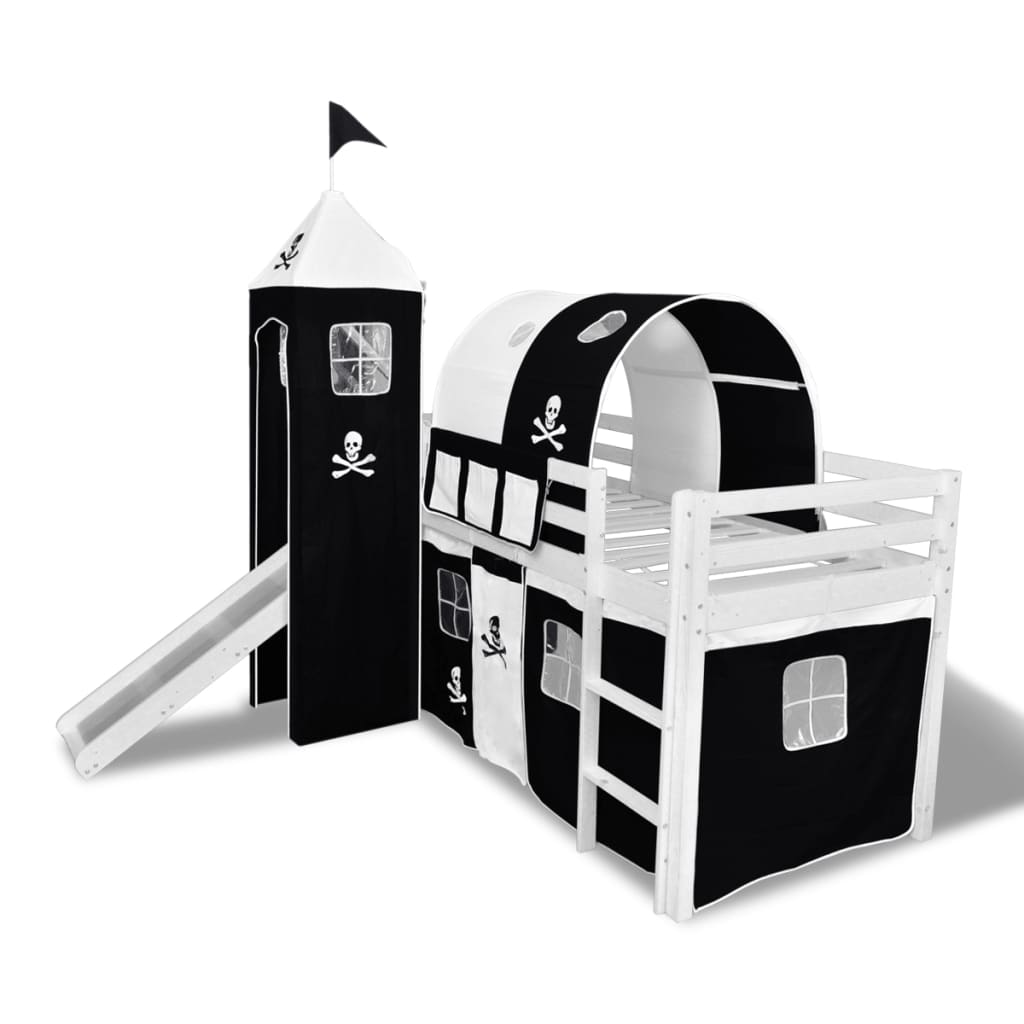 vidaXL Lit mezzanine d'enfants avec toboggan et échelle Bois Noir et blanc