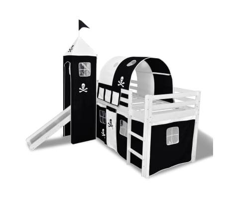 vidaXL Children's Loft Bed with Slide & Ladder Wood Black and White