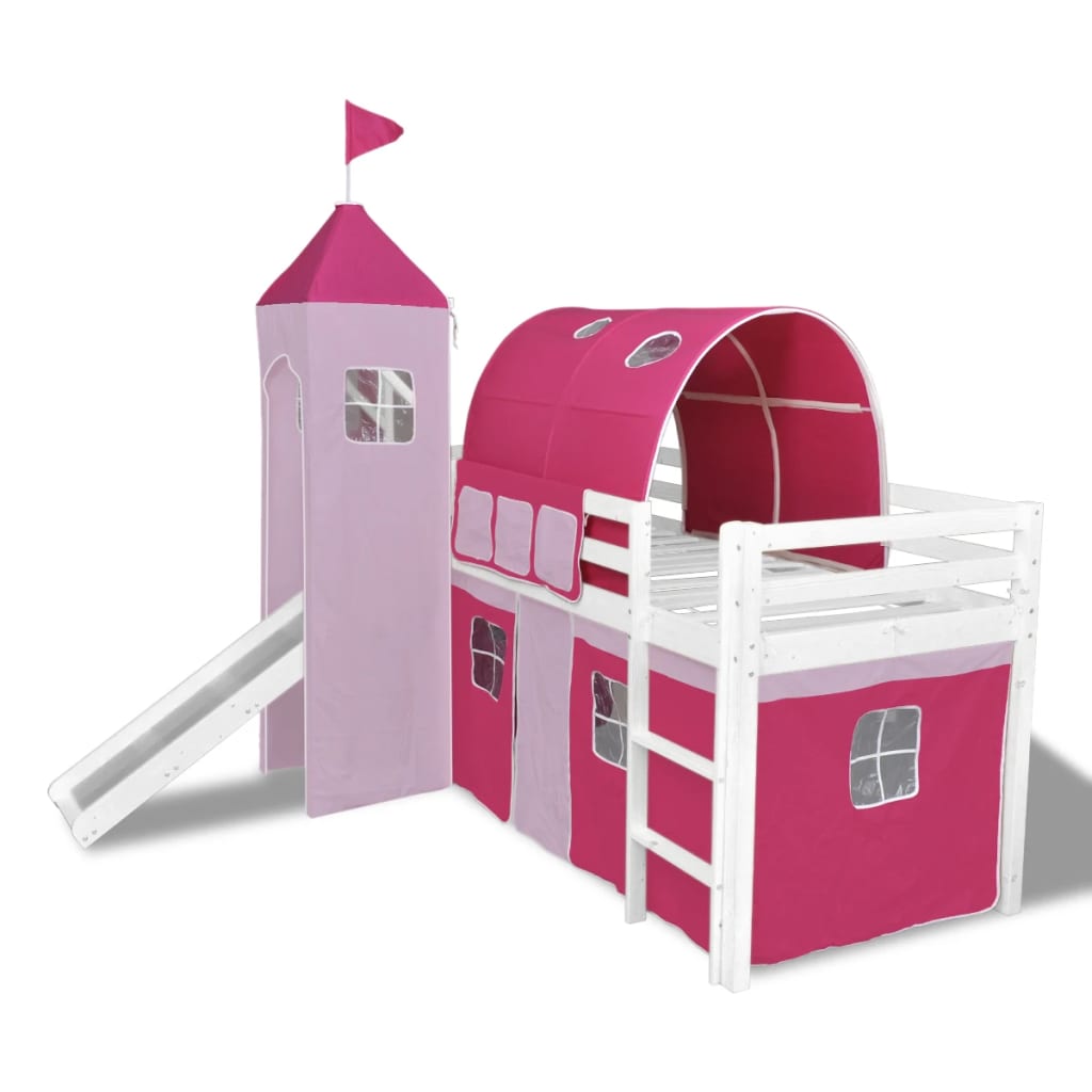 vidaXL Children's Loft Bed with Slide & Ladder Wood Pink