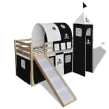 vidaXL Cama alta infantil c/ escorrega e escada madeira preto e branco