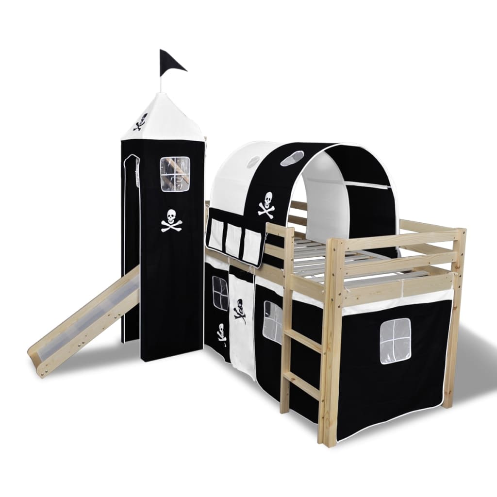 vidaXL Lit mezzanine d'enfants avec toboggan et échelle Bois Noir et blanc