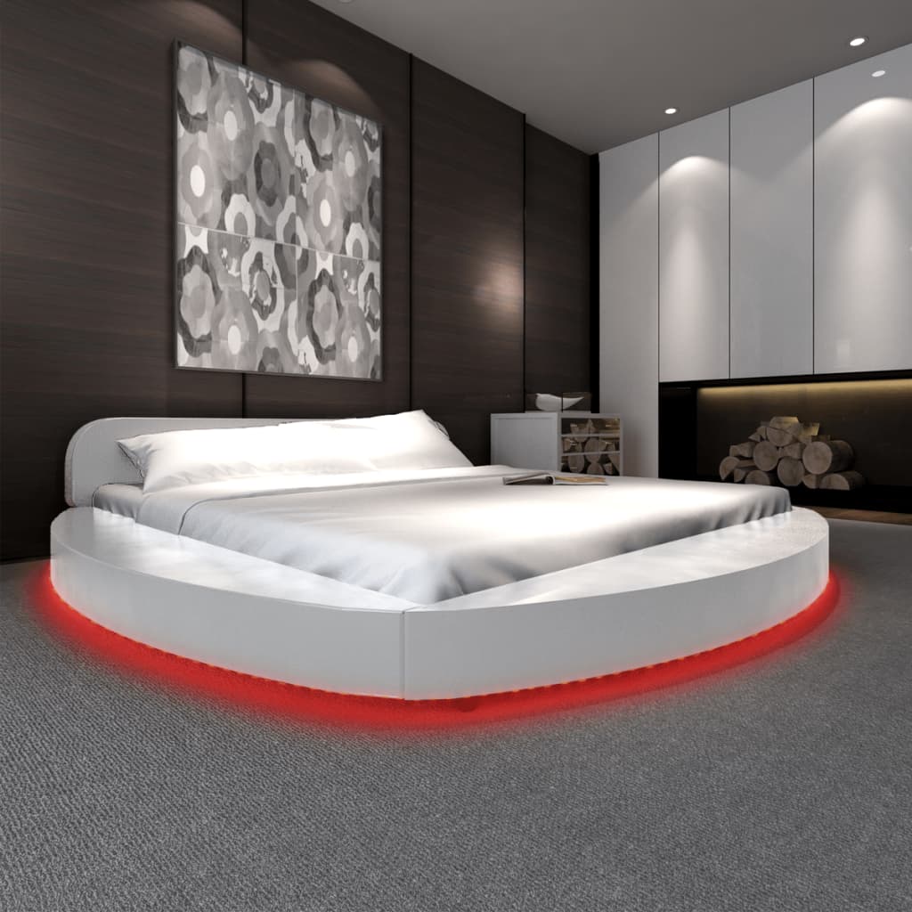 vidaXL Рамка за легло с LED, бяла, изкуствена кожа, 180x200 cм