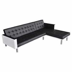 vidaXL Sofa Bed Black and White Wood frame, Faux leather Large