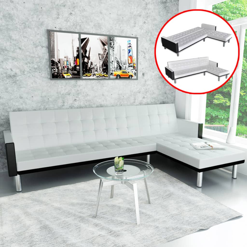 vidaXL Schlafsofa in L-Form Kunstleder Weiß und Schwarz