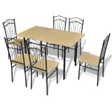vidaXL Seven Piece Dining Table and Chair Set Light Brown