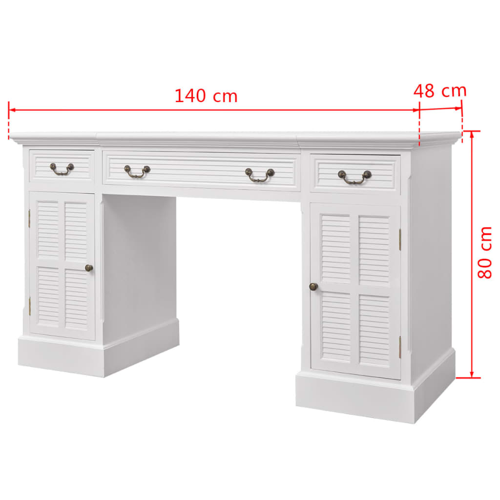 imagem de vidaXL Secretária de base dupla estilo pedestal 140x48x80 cm branco7