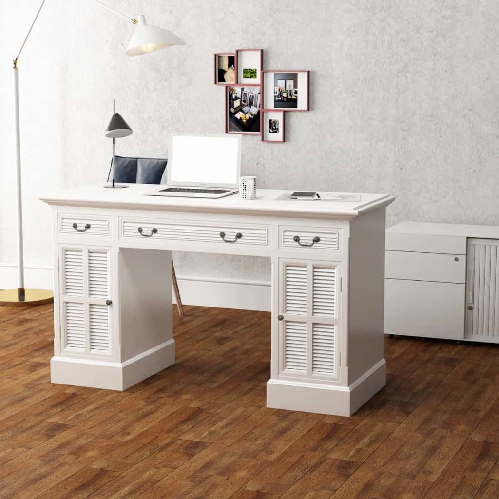 imagem de vidaXL Secretária de base dupla estilo pedestal 140x48x80 cm branco1