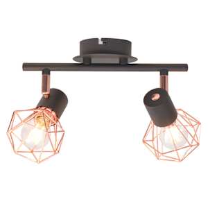 vidaXL laelamp 2 punktvalgustiga E14, must ja vaskne