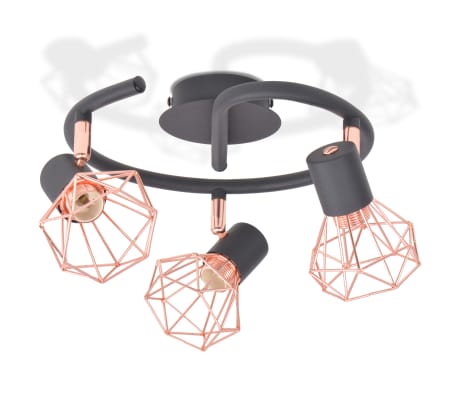 vidaXL Plafonnier avec 3 projecteurs E14 Noir et cuivre