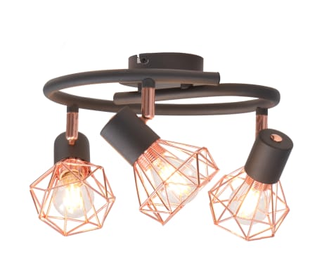 Vidaxl Ceiling Lamp With 3 Spotlights E14 Black And Copper