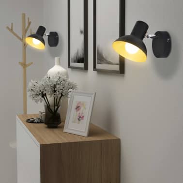 244408 vidaXL Applique 2 pz per 2 Lampadine E27 Nero e Oro