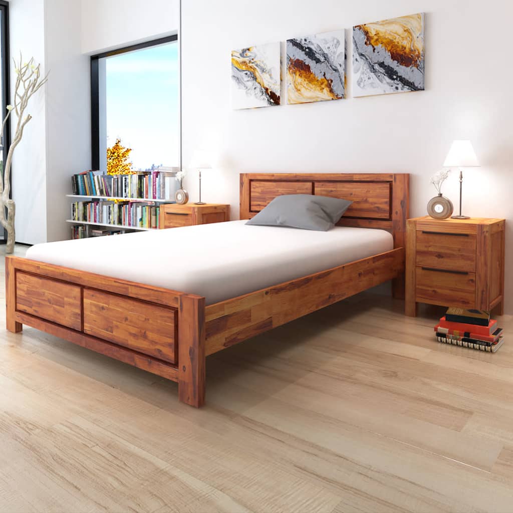 Queen Size Wooden Bed Frame Solid Acacia Wood Brown Bedroom Details About Queen Size Wooden Bed Frame Solid Acacia Wood Brown Bedroom Furniture New