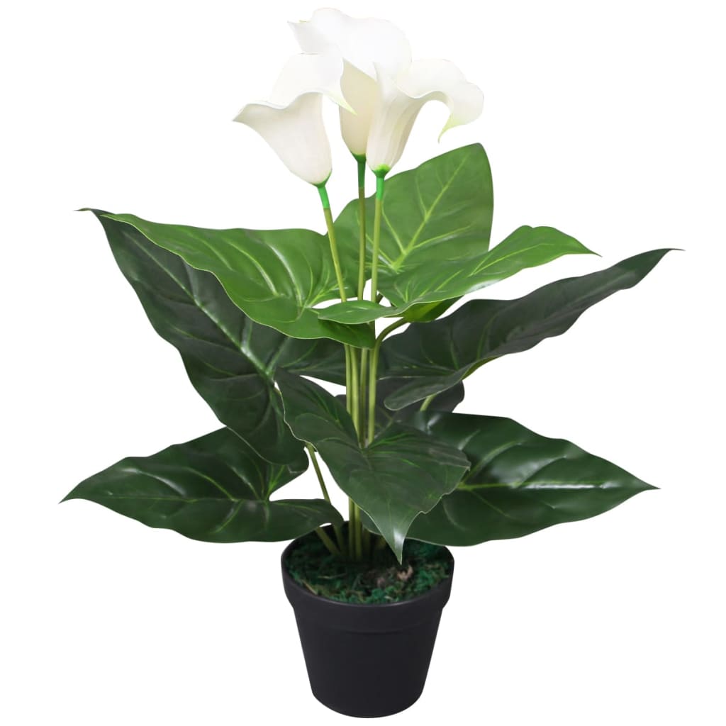 Poza vidaXL Floare de cala crin artificiala cu ghiveci, 45 cm, alb