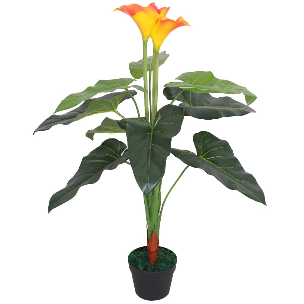 vidaXL Floare de crin cală artificială cu vază, 85 cm, roșu și galben vidaxl.ro
