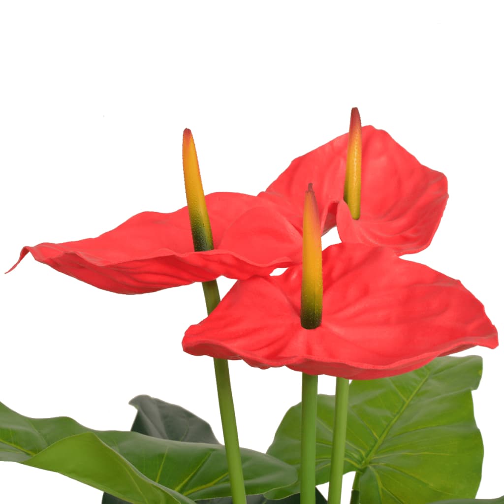 vidaXL Planta de anturio artificial con maceta 90 cm roja y amarilla
