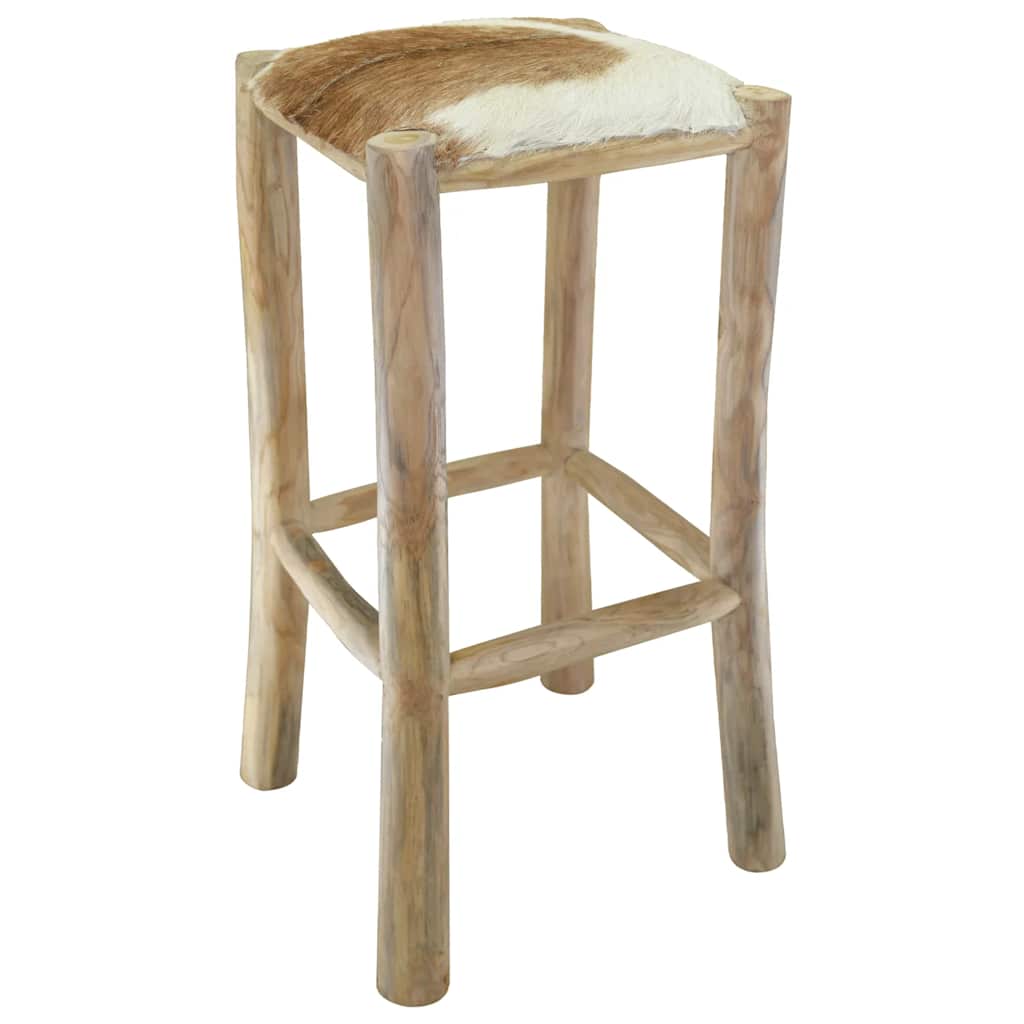 vidaXL Barová stolička kozí kůže a masivní teak