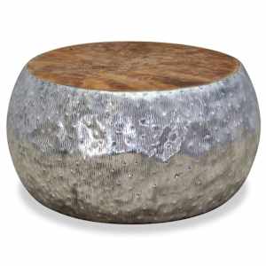 Klubska mizica iz aluminija in tikovine 60x60x30 cm