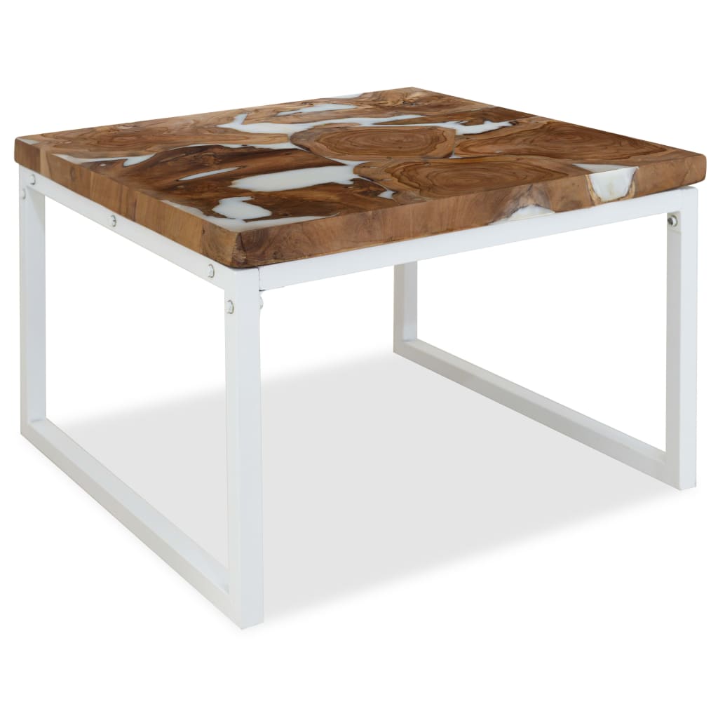 Image of vidaXL Coffee Table Teak Resin 60x60x40 cm White and Brown