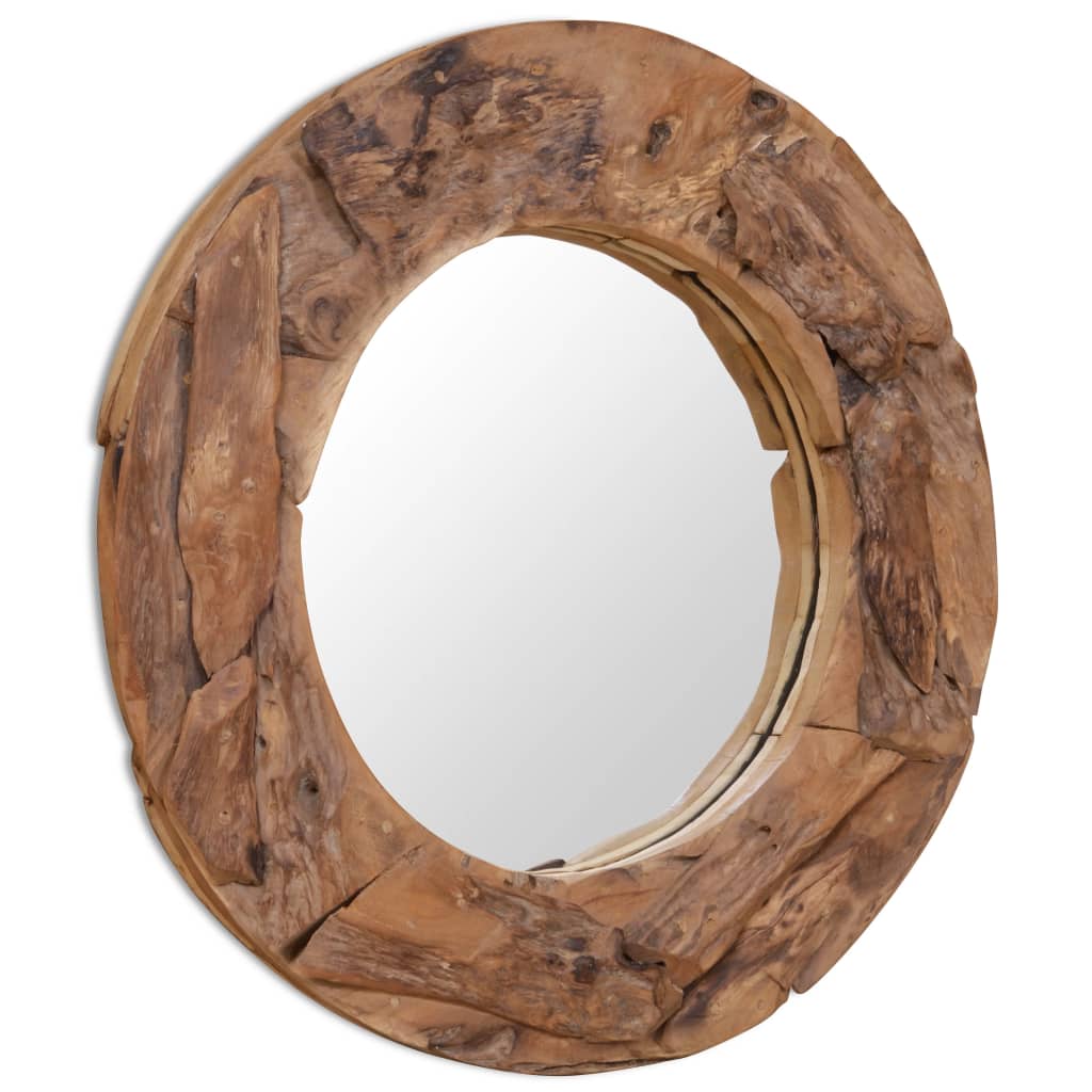 Dekorativní zrcadlo, kulaté, teak, 80 cm