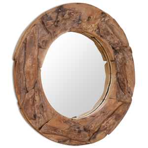 Dekorativní zrcadlo, kulaté, teak, 80 cm - obrázek 2