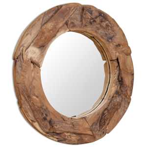 Dekorativní zrcadlo, kulaté, teak, 80 cm - obrázek 3