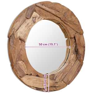 Dekorativní zrcadlo, kulaté, teak, 80 cm - obrázek 10