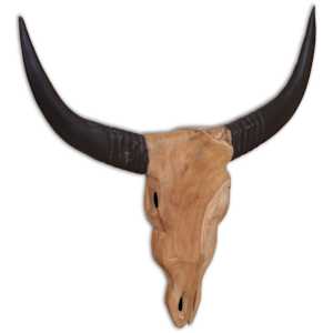 vidaXL seinale kinnitatav h&auml;rja kolju skulptuur, tiikpuu, 69x6x60 cm