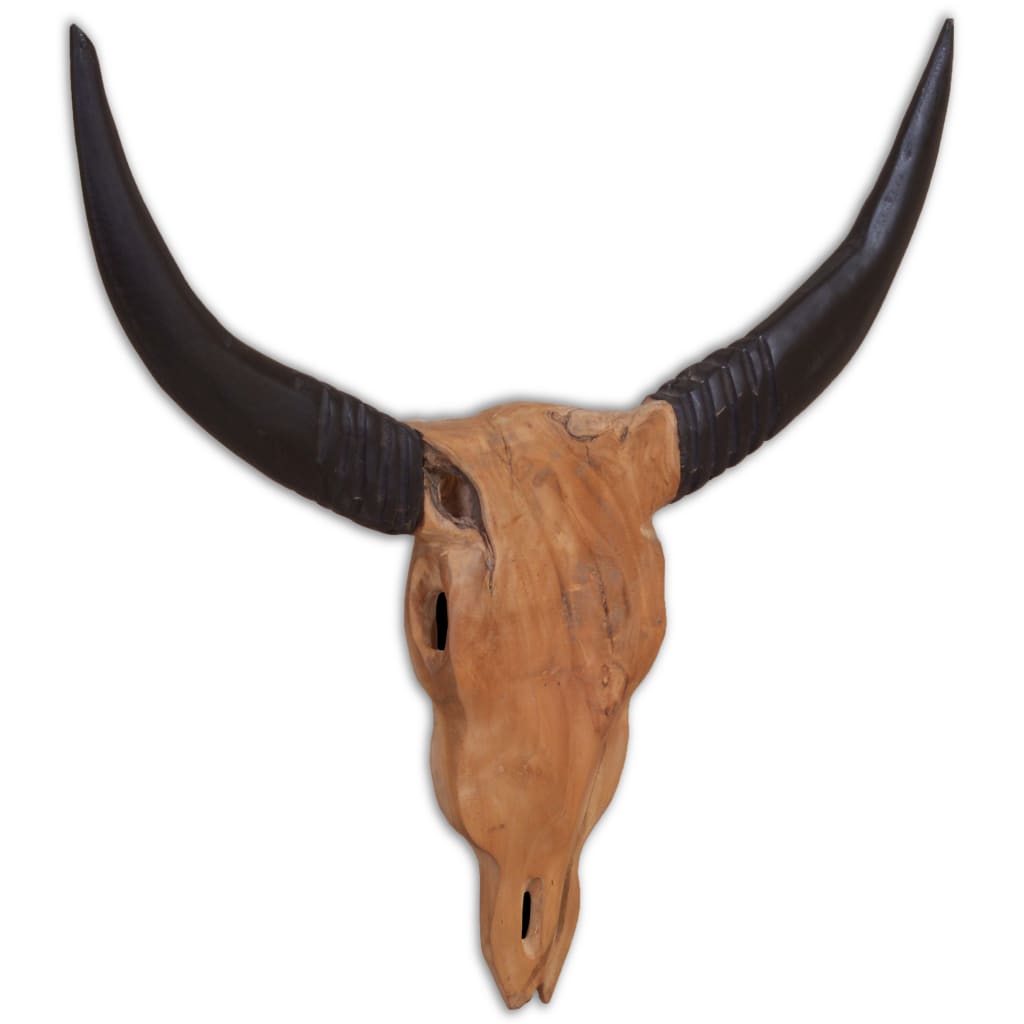 Thumbnail - vidaXL Wandmontierte Stierkopf-Skulptur Teak 69 x 6 x 60 cm