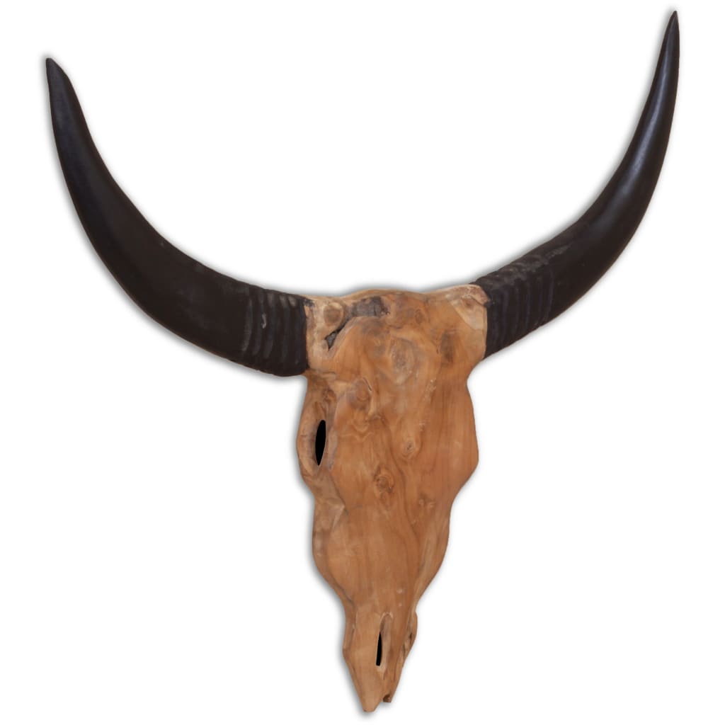 Thumbnail - vidaXL Wandmontierte Stierkopf-Skulptur Teak 69 x 6 x 60 cm
