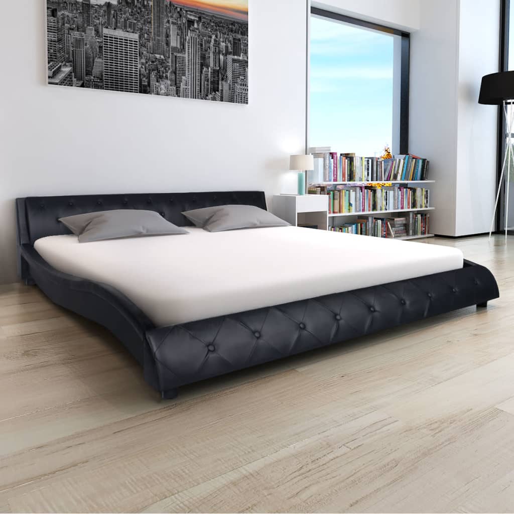 vidaXL Κρεβάτι Μαύρο 140×200 εκ. Δερματίνη με Στρώμα Αφρού Μνήμης