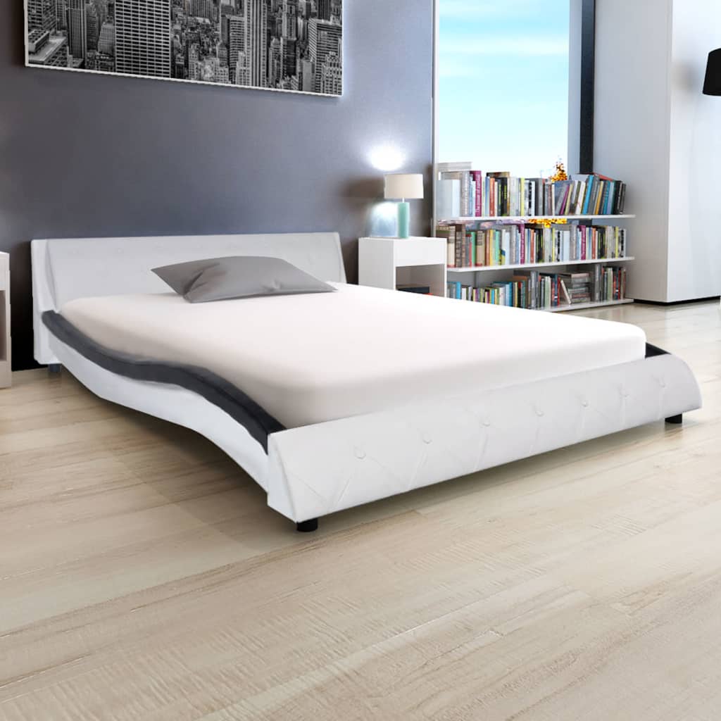 vidaXL Κρεβάτι Ασπρόμαυρο 140×200 εκ. Δερματίνη με Στρώμα Αφρού Μνήμης