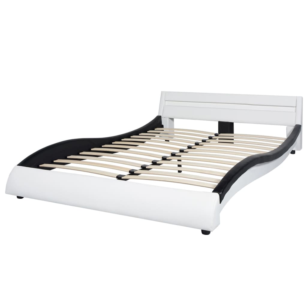 vidaXL Bed met traagschuimmatras en LED kunstleer 140x200 cm zwart wit